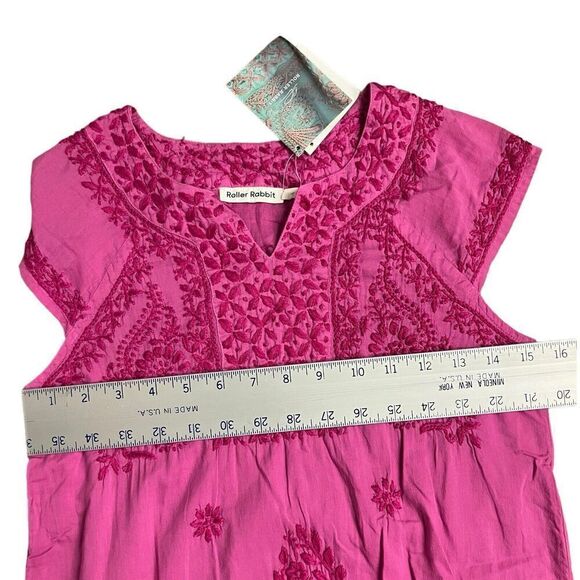 Roller Rabbit Dress Girls 12 Pink Embroidered Floral Faith Cap Sleeve - Picture 5 of 10